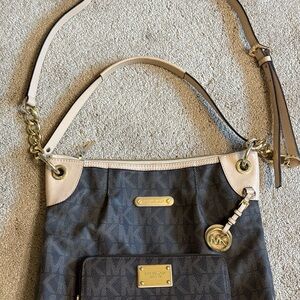 Michael Kors Black and Tan Shoulder Bag with Gold Hardware
